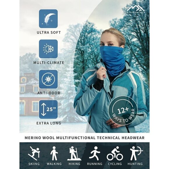 Unisex  Wool Ski Neck Gaiter Face Mask Neck Warmer Lightweight scarf substitute - Picture 6 of 6